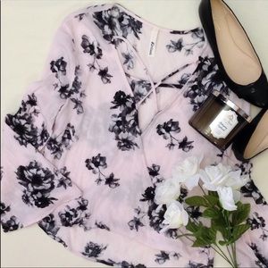 Floral bell sleeve wrap top